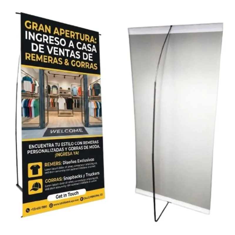 [ImprPorta01] Banner Impreso con Portabanner Hierro Simple Tensor 90 x 190 cm