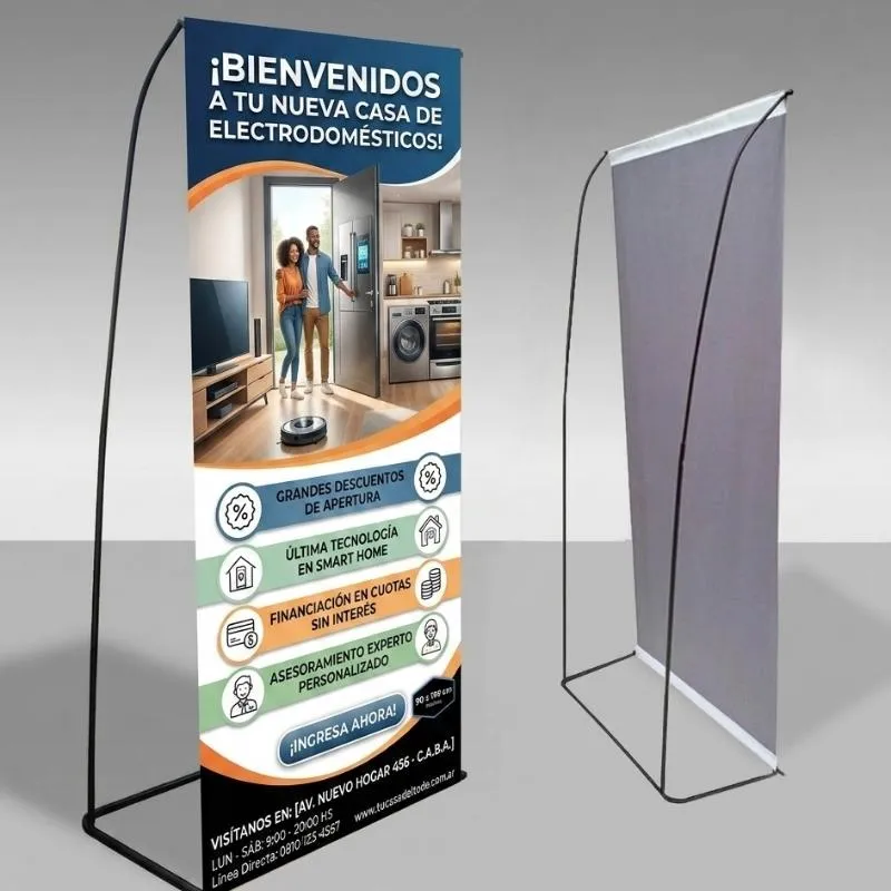 [ImprPorta02] Banner Impreso con Portabanner Hierro DobleTensor 90 x 190 cm