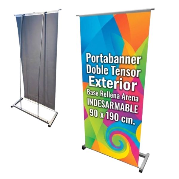 [ImprPorta26] Portabanner Doble Tensor Exterior Base Rellena Arena INDESARMABLE 90 x 190 cm