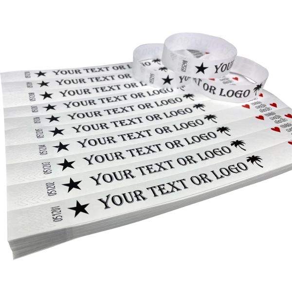 [PulPrint01] Pulseras Tyvek IMPRESAS Blanco Lisas Plancha x10 Pulseras