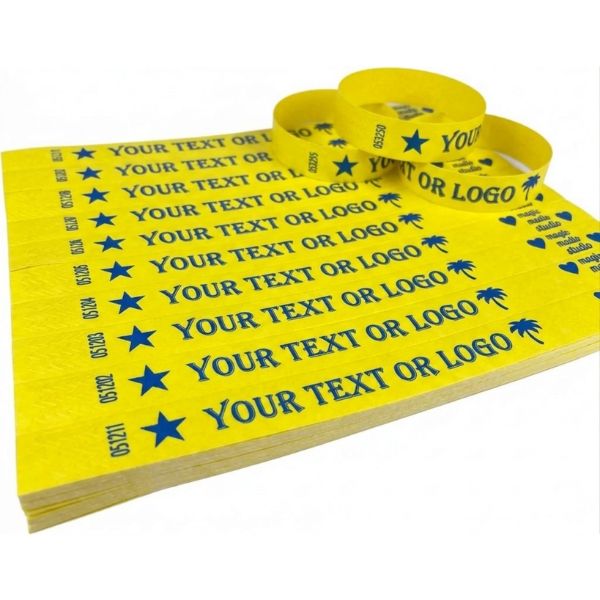 [PulPrint04] Pulseras Tyvek IMPRESAS Amarillo Lisas Plancha x10  Pulseras