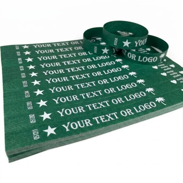 [PulPrint06] Pulseras Tyvek IMPRESAS Verde Oscuro Lisas Plancha x10 Pulseras