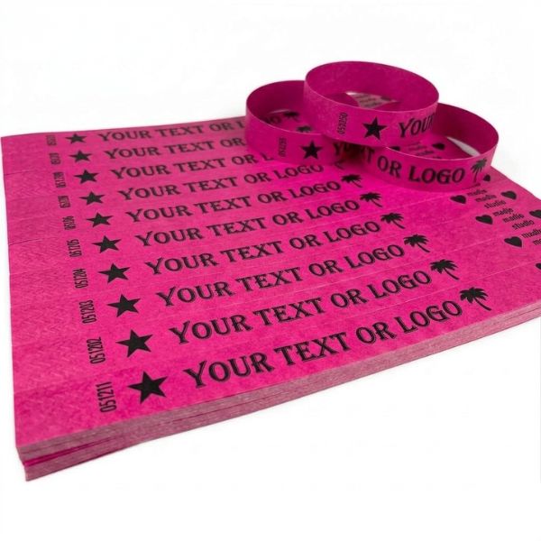 [PulPrint07] Pulseras Tyvek IMPRESAS Fucsia Lisas Plancha x10 Pulseras