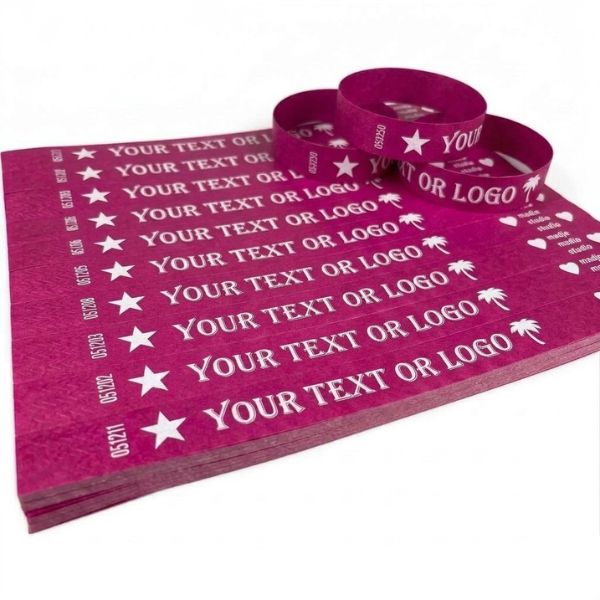 [PulPrint08] Pulseras Tyvek IMPRESAS Magenta Lisas Plancha x10 Pulseras