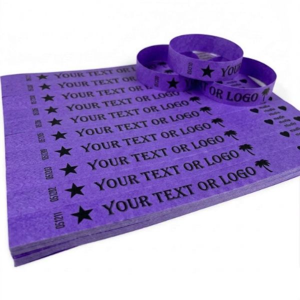 [PulPrint10] Pulseras Tyvek IMPRESAS Violeta Lisas Plancha x10 Pulseras