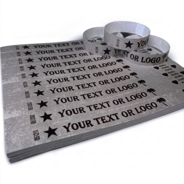 [PulPrint18] Pulseras Tyvek IMPRESAS Gris Lisas Plancha x10 Pulseras