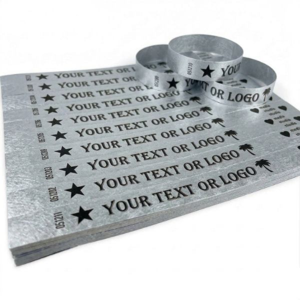 [PulPrint12] Pulseras Tyvek IMPRESAS Plata Lisas Plancha x10 Pulseras