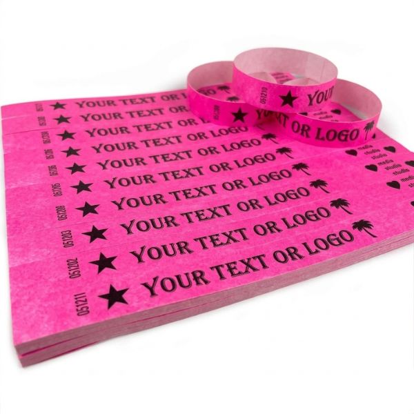 [PulPrint13] Pulseras Tyvek IMPRESAS Rosa Fluo Lisas Plancha x10 Pulseras