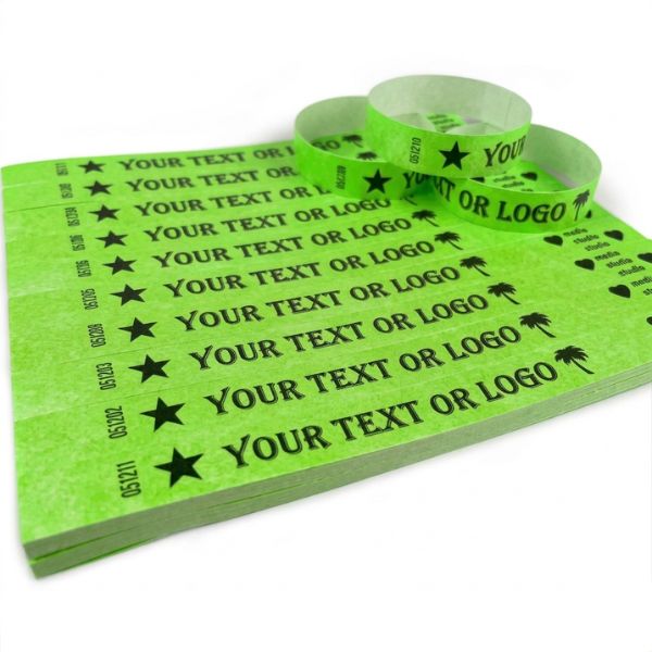 [PulPrint14] Pulseras Tyvek IMPRESAS Verde Fluo Lisas Plancha x10 Pulseras