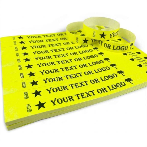 [PulPrint15] Pulseras Tyvek IMPRESAS Amarillo Fluo Lisas Plancha x10 Pulseras