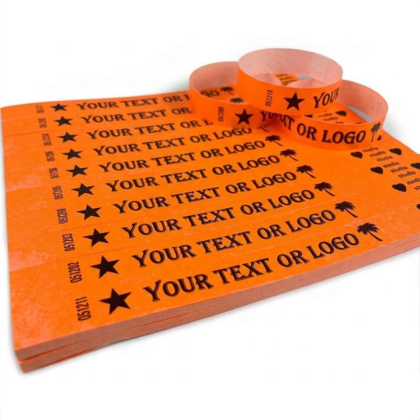 [PulPrint16] Pulseras Tyvek IMPRESAS NARANJA FLUO Lisas Plancha x10  Pulseras