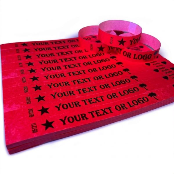 [PulPrint17] Pulseras Tyvek IMPRESAS Rojo FLUO Lisas Plancha x10 Pulseras