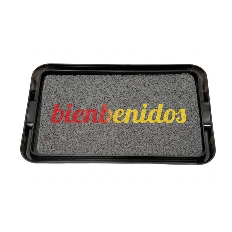 [AlfFel15] Bandeja Sanitizante con Alfonbra Gris Impresa UV 33 X 49 cm