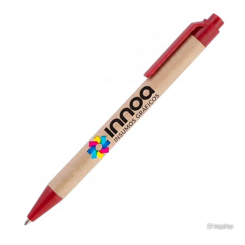 [BolPrint13] Boligrafo Impreso Full Color Eco Pen Clip Rojo