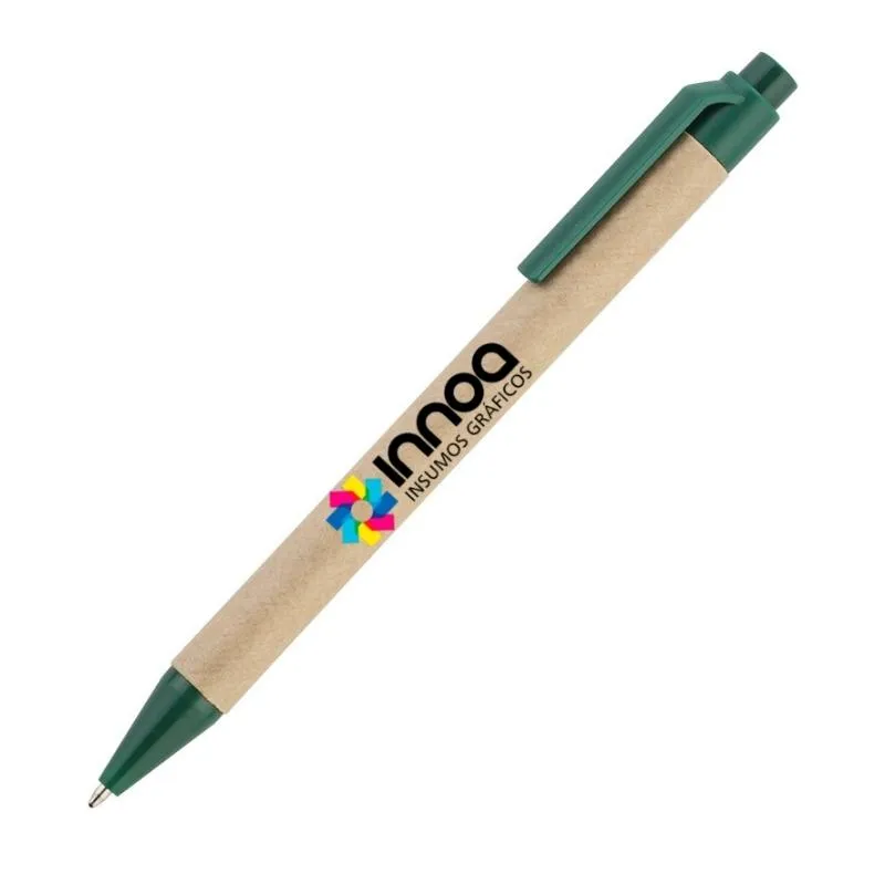 [BolPrint14] Boligrafo Impreso Full Color Eco Pen Clip Verde