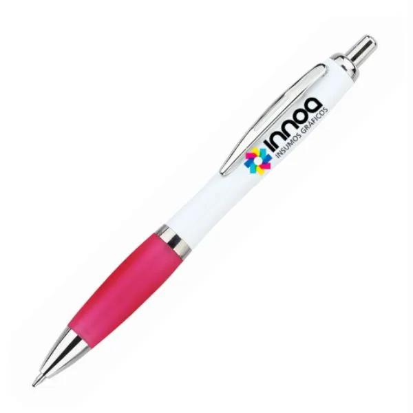 [BolPrint22] Boligrafo Impreso Full Color K750 PLASTICO CUERPO BLANCO GRIP ROSA