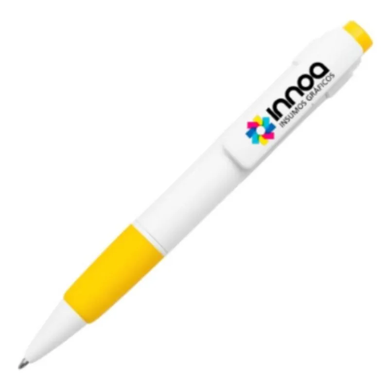 [BolPrint47] Boligrafo Impreso Full Color NIZA PLASTICO CUERPO BLANCO DETALLE AMARILLO