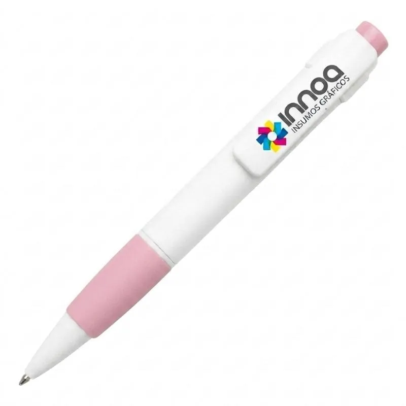[BolPrint51] Boligrafo Impreso Full Color NIZA PLASTICO CUERPO BLANCO DETALLE ROSA PASTEL