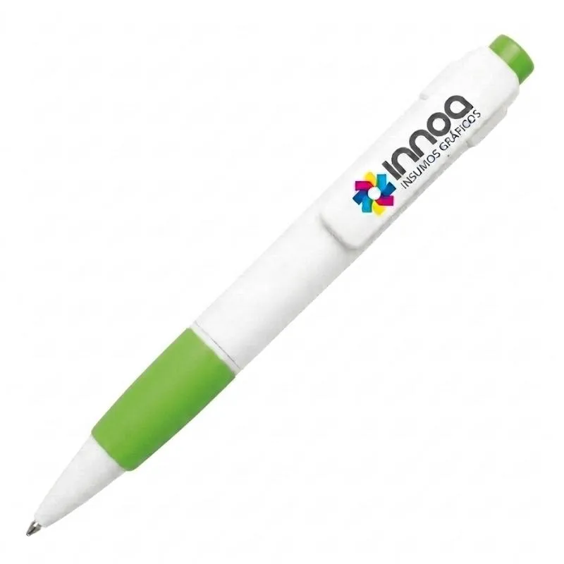 [BolPrint52] Boligrafo Impreso Full Color NIZA PLASTICO CUERPO BLANCO DETALLE VERDE CLARO